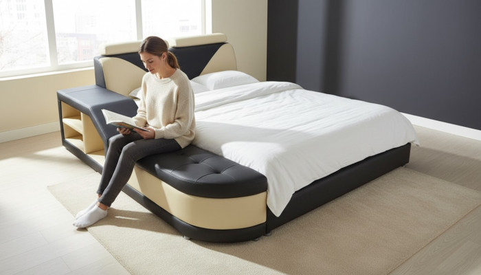 Design Multifunktion Bett XXL Big Betten Leder Hotel Polster 180x200 Regal USB