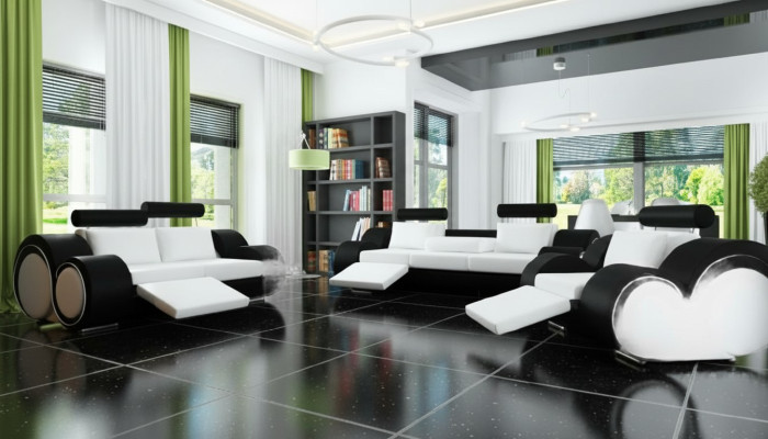 Ledersofa mit USB Sofagarnitur LEDER SOFA 3-SITZER Mit FUSSSTÜTZEN MADE IN EU