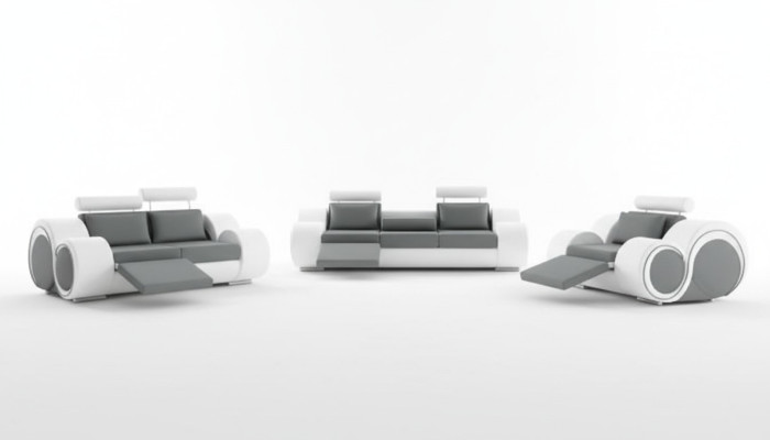 Ledersofa +USB Sofagarnitur LEDER SOFA 3-SITZER Mit FUSSSTÜTZEN MADE IN EU Neu
