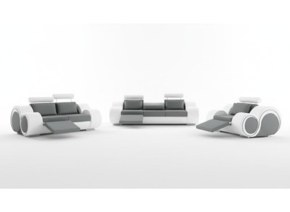 Ledersofa +USB Sofagarnitur LEDER SOFA 3-SITZER Mit FUSSSTÜTZEN MADE IN EU Neu