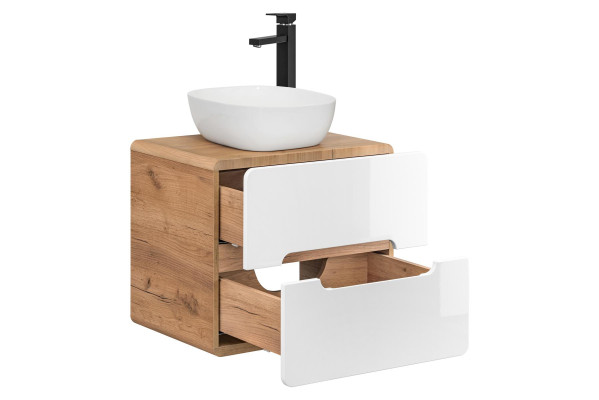 Waschtisch Badezimmer Waschbecken mit Aufsatz Becken 60cm Unterschrank Hochglanz