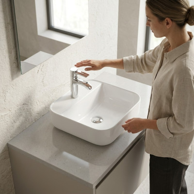 Keramik Waschtisch Waschbecken Aufsatzwaschtisch Weiß Waschbecken
