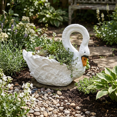 Schwan Dekorative Statue Garten Figuren Statuen 54cm Lebensgroß Figur Plastik