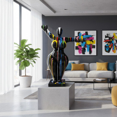 Moderne Wohnzimmer Dekoration Statue Skulpturen Abstrakt 85cm Bunte Deko Figuren