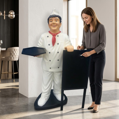 Speisekarte Koch Figur Statue Skulptur Werbefigur Menü Werbeaufsteller Tafel