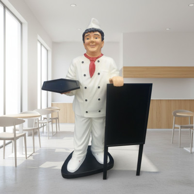 Speisekarte Koch Figur Statue Skulptur Werbefigur Menü Werbeaufsteller Tafel