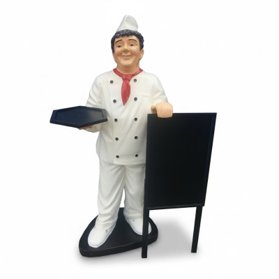 Speisekarte Koch Figur Statue Skulptur Werbefigur Menü Werbeaufsteller Tafel