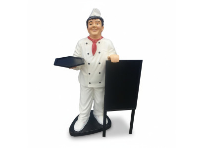 Speisekarte Koch Figur Statue Skulptur Werbefigur Menü Werbeaufsteller Tafel
