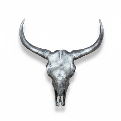 Silberner Bullenschädel Stierkopf Wand Skulpturen Höhe 60 cm Deko Figur Wand