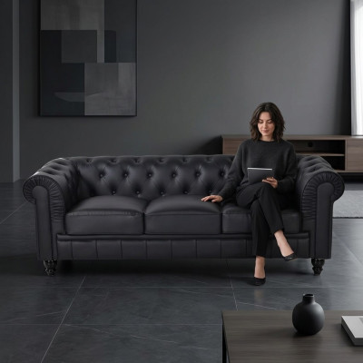jvmoebel ® Textil Sofa Couch - Schwarz Polster Dreisitzer Couch Garnitur Dreier
