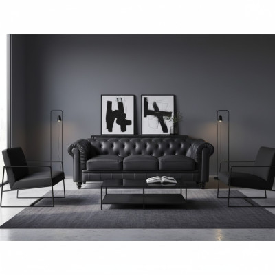 jvmoebel ® Textil Sofa Couch - Schwarz Polster Dreisitzer Couch Garnitur Dreier