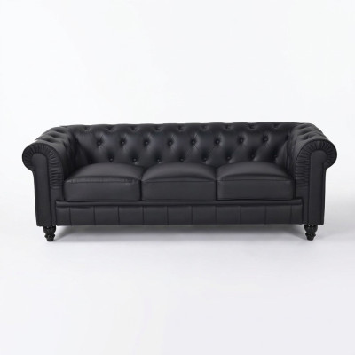 jvmoebel ® Textil Sofa Couch - Schwarz Polster Dreisitzer Couch Garnitur Dreier