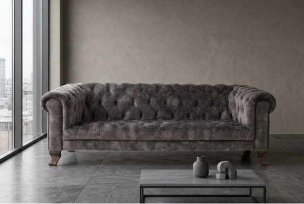 Klassische Leder Couch - Graue Chesterfield Stoff Sofa 3 Sitzer Neu jvmoebel ®