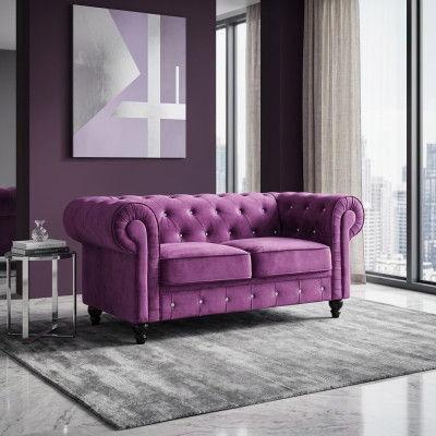 Klassische Leder Couch - Lila Chesterfield Stoff Sofa 2 Sitzer Neu jvmoebel ®