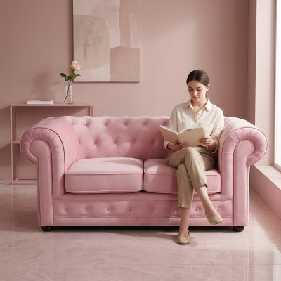 Rosa Chesterfield Sofa Couch Polster Stoff Leder Couchen Polster Garnitur Neu