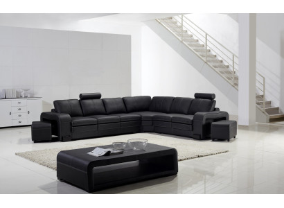 Designer Sofa Couch Ecksofa mit Hocker Polster Garnitur Wohnlandschaft