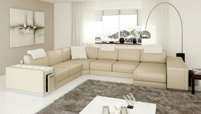 Ecksofa Sofa Wohnlandschaft U Form Polster Couch Ledersofa Hocker