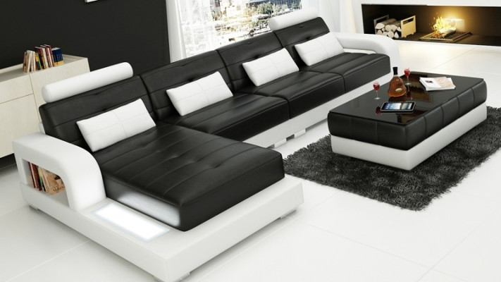 Möbel Ecksofa Leder Sofa Couch Polster Eck Sitz Wohnlandschaft Garnitur