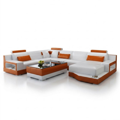 Ecksofa Sofa Wohnlandschaft U Form Polster Couch Ledersofa Weiß