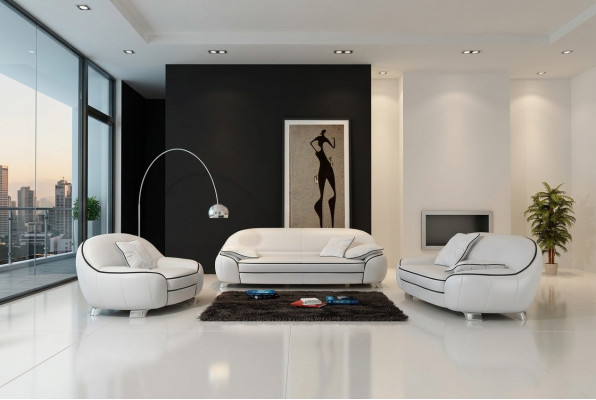 Ledersofa Couch Sofagarnitur 3+2 Sitzer Garnituren Design Modern Sofa