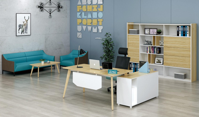 Büroeinrichtung 2tlg. Chef Tisch + Aktenschrank Regal Set Schreibtisch