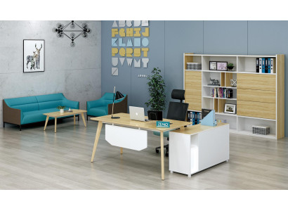 Büroeinrichtung 2tlg. Chef Tisch + Aktenschrank Regal Set Schreibtisch