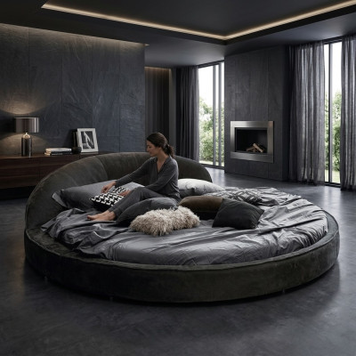 Rundes Bett Moderne Design Luxus Polster Rund Betten Textil Stoff Rundbetten neu