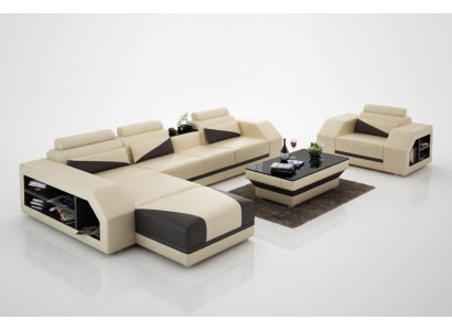 Ledersofa Wohnlandschaft Ecksofa L-Form mit Sessel Set Garnitur Modern