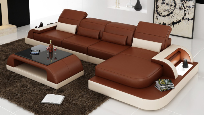 Braune L Form Sofa Couch Polster Garnitur Wohnlandschaft Design Ecksofa Leder