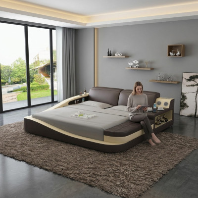 Luxus Schlafzimmer Bett Polster Design Leder Doppel Hotel Betten Textil