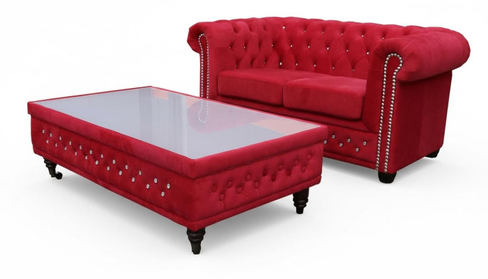 Chesterfield Design Couchtisch Glastisch Tisch Polster Sofa Beistell Tische