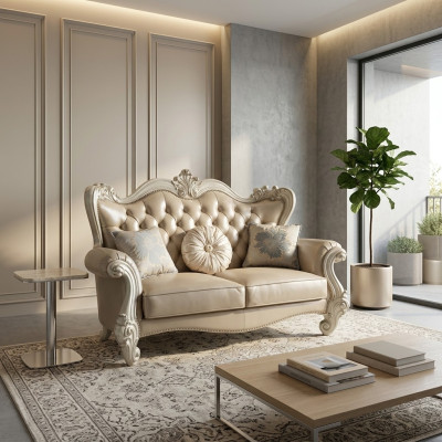 Luxus 2 Sitzer Couch Polster Sofa Leder Couchen Garnitur Chesterfield Barock