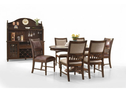 Hölzerne Designer-Essgarnitur für Wohnzimmer Tisch 6x Stuhl Set gepolstert 7pc