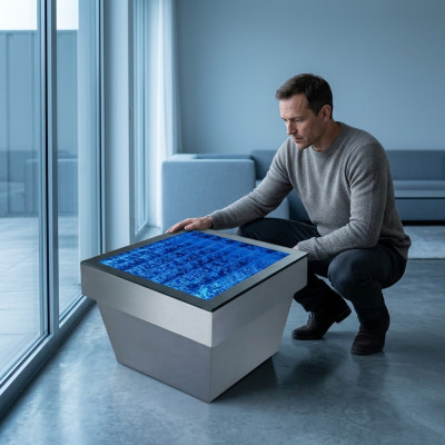 Design Tisch Couchtisch Wasser Säulen Säule Water Sofa LED Deko Beleuchtet