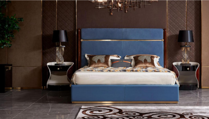 Klassisches Bettgestell Leder Bett Blaue Luxus Betten Schlafzimmer Möbel