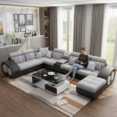 Designer Sofa Couch Ecksofa mit Hocker Garnitur Polster Wohnlandschaft L-Form