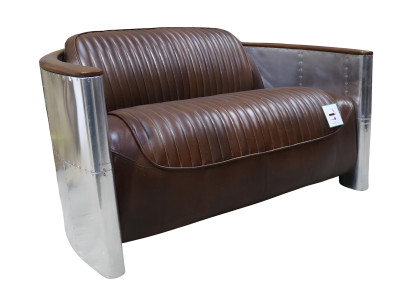 Echtleder Aluminium Sofa 2-Sitzer Vintage Leder Möbel Ledersofa Clubsofa Couch