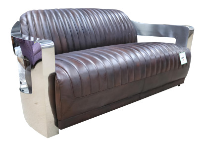 Vintage Ledersofa Aluminium Couchen Sofa Dreisitzer Echtleder Sofas Couch silber