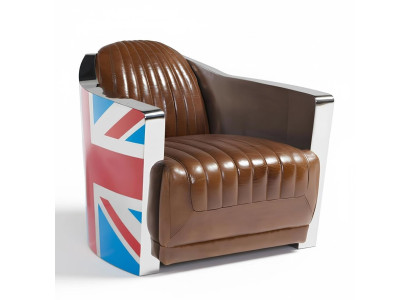 Union Jack Aviator Retro Clubsessel Braun Leder Vintage Sessel Möbel