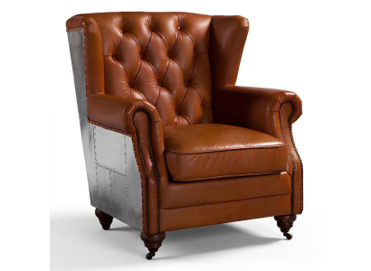 Ohrensessel Echtleder Vintage Cigar Ohrenbackensessel Fernsehsessel Ledersessel