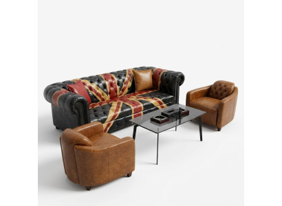Jack Union Chesterfield Polster Sofa Couch 3 Sitz Leder Stil Luxus Polster Couch