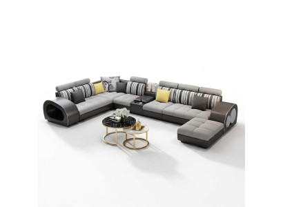 Ledersofa Sofa mit USB Couch Designersofa U Form Eckgarnitur Polsterecke Big neu