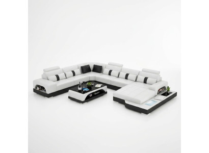 Eckgarnitur Ledersofa Design Luxus Wohnlandschaft led sofa couch Polster Ecksofa