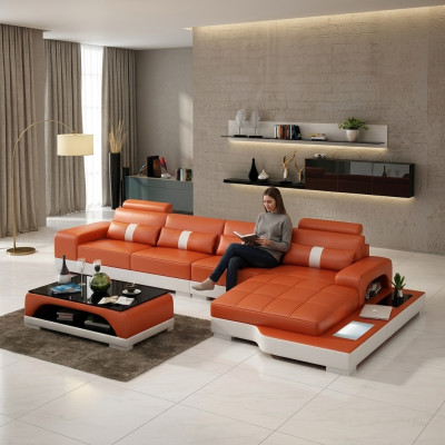 Ledersofa L-Form Couch Wohnlandschaft Ecksofa Garnitur Design Modern Sofa usb Neu