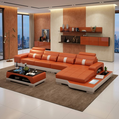 Ledersofa L-Form Couch Wohnlandschaft Ecksofa Garnitur Design Modern Sofa usb Neu