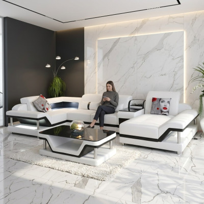 Ecksofa U-Form Couchtisch Polster Garnitur Wohnlandschaft Design Ecksofa Led usb