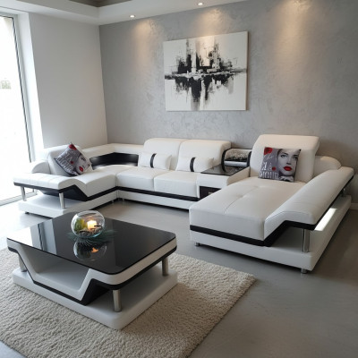 Ecksofa U-Form Couchtisch Polster Garnitur Wohnlandschaft Design Ecksofa Led usb