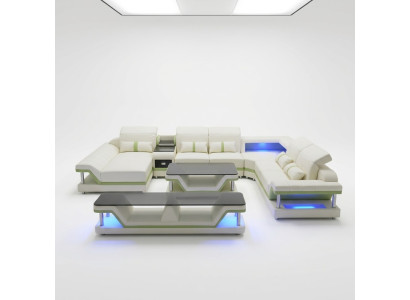Moderne Design Wohnlandschaft Ecksofa Sofa Couch Polster rtv Couchtisch Leder