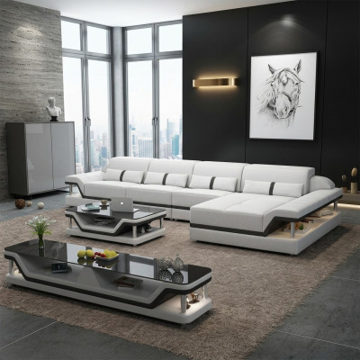 Ledersofa L-Form Couch Wohnlandschaft Ecksofa Garnitur Design Modern Sofa USB