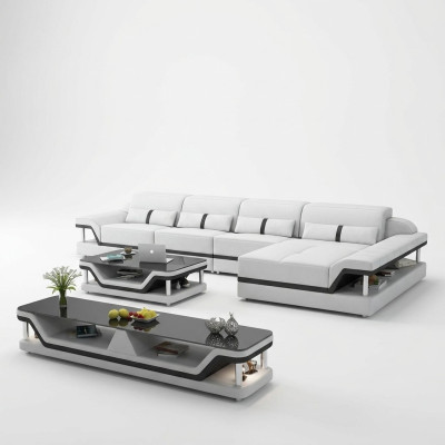 Ledersofa L-Form Couch Wohnlandschaft Ecksofa Garnitur Design Modern Sofa USB